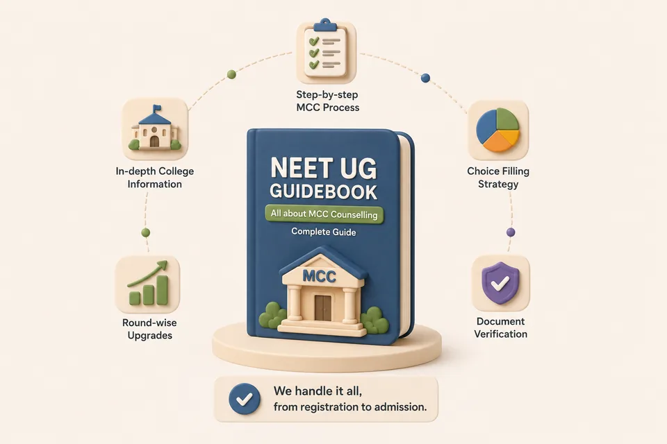 NEET UG Guidebook cover — all about MCC counselling, the complete guide
